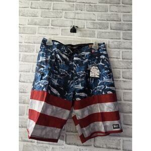 Pelagic Mens boardshorts Sz 30 Sharkskin American Flag Patriotic USA swim pocket